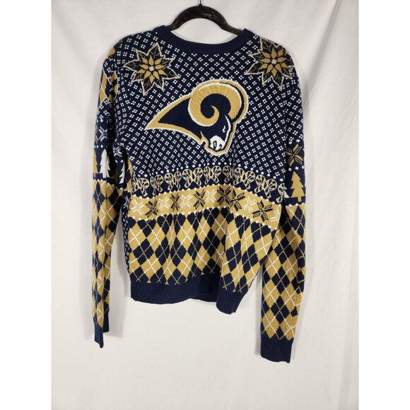 NFL St Louis Rams Vintage Ugly Christmas Sweater Preppy Navy & Gold US/M - Picture 1 of 3